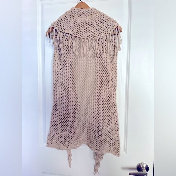 Crochet fringe open front long vest sweater. Size small. Boho beach - Picture 5 of 5